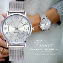 Load image into Gallery viewer, Women Silver &amp; Gold Mesh Love Heart  Women's Steel Quartz Watches