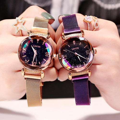 Buckle Vibrato Purple Ladies Wristwatch 2019 New Starry Sky Roman Numeral Gift Clock