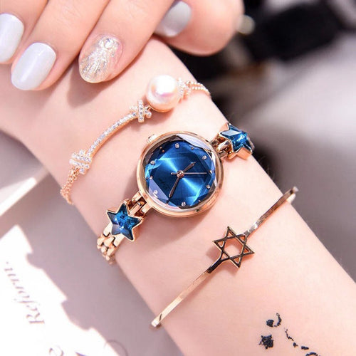 Steel Bracelet Watches Women Diamond Crystal Starry Sky Wrist Watch Ladies