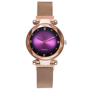 Luxury Rose Gold Women Watches Starry Sky Magnetic Female Wristwatch