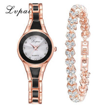Load image into Gallery viewer, 2 PCS Set Lvpai Watch Women Rose Gold Diamond Watch