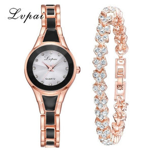 2 PCS Set Lvpai Watch Women Rose Gold Diamond Watch
