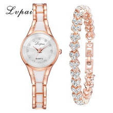 Load image into Gallery viewer, 2 PCS Set Lvpai Watch Women Rose Gold Diamond Watch